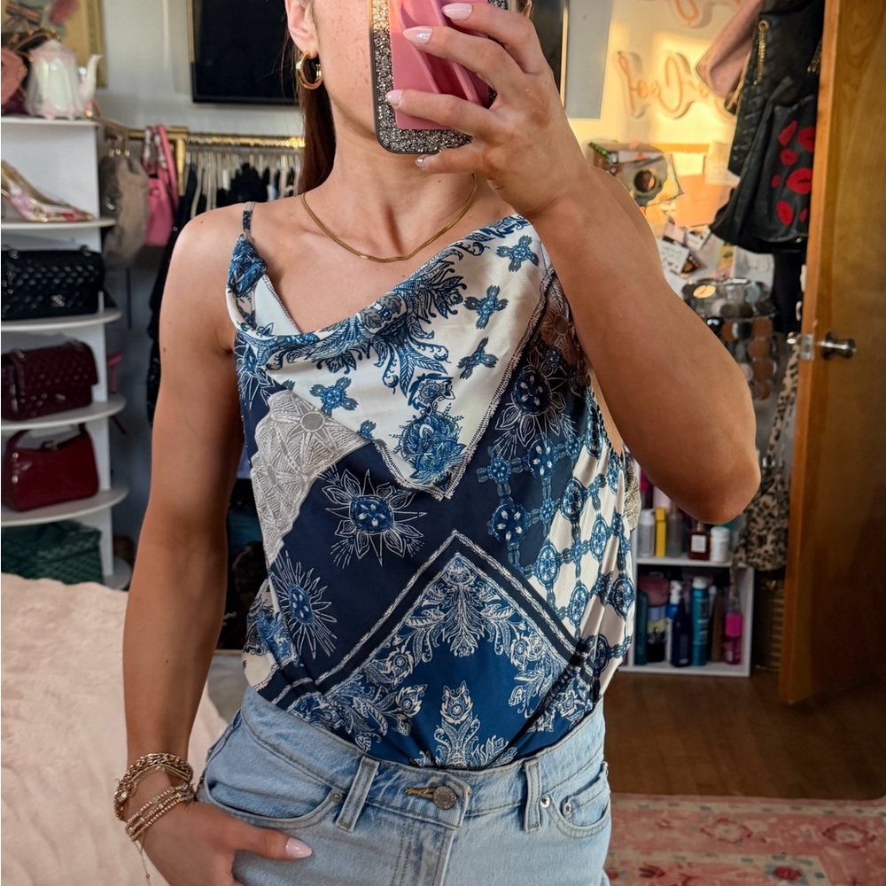 Free People blue bodysuit blouse NWT